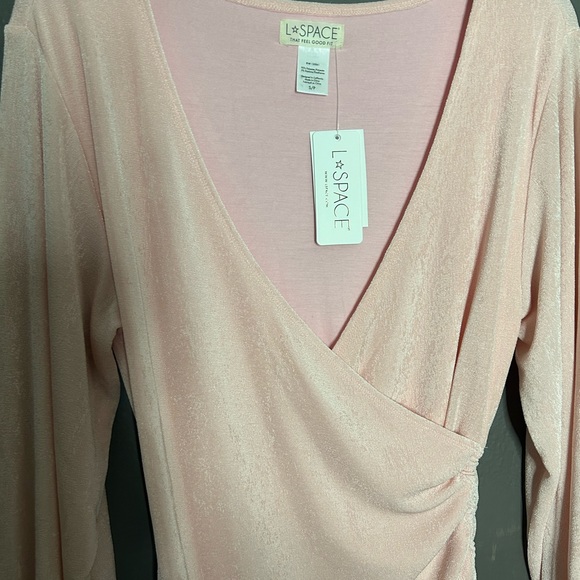 L*SPACE NWT LIGHT PINK LONG SLEEVES MINI DRESS SIDE RUCHING, STRETCH SZ: SMALL - Picture 4 of 9